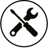 Schraubenschlüssel- und Schraubendreher-Symbol in einem Kreis. Symbol für Reparatur, Wartung oder technischen Support.