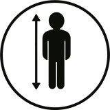 Höhen-Symbol: Schwarze Silhouette einer Person mit einem vertikalen Pfeil, der die Höhenmessung angibt.