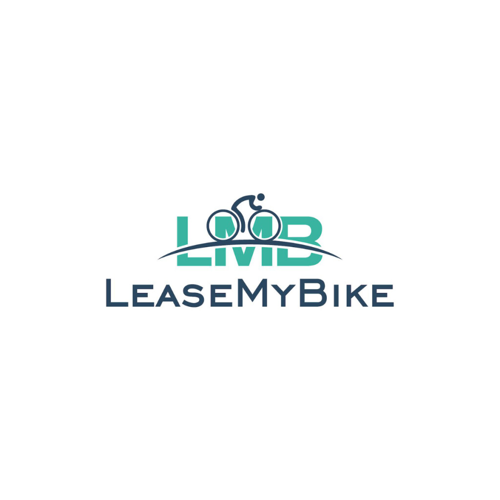 LeaseMyBike Logo: Stilisierter Radfahrer, der auf einem Fahrrad über den Worten "Lease My Bike" für Fahrradverleih fährt.