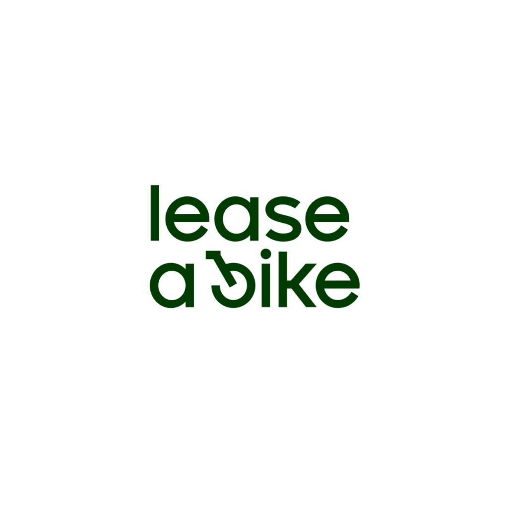 Lease a Bike Logo: Grüner Text mit einem Fahrradrad, das den Buchstaben "b" für Fahrradverleihdienste bildet.